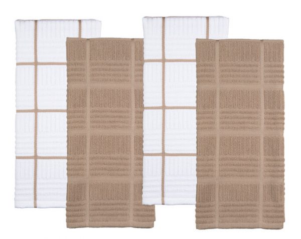 Sticky Toffee Cotton Terry Kitchen Dish Towel, Checked, 4 Pack, 28" x 16"