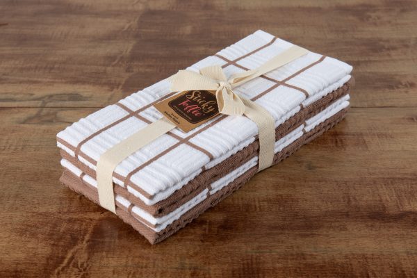 Sticky Toffee Cotton Terry Kitchen Dish Towel, Checked, 4 Pack, 28" x 16"