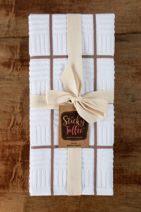 Sticky Toffee Cotton Terry Kitchen Dish Towel, Checked, 4 Pack, 28" x 16"