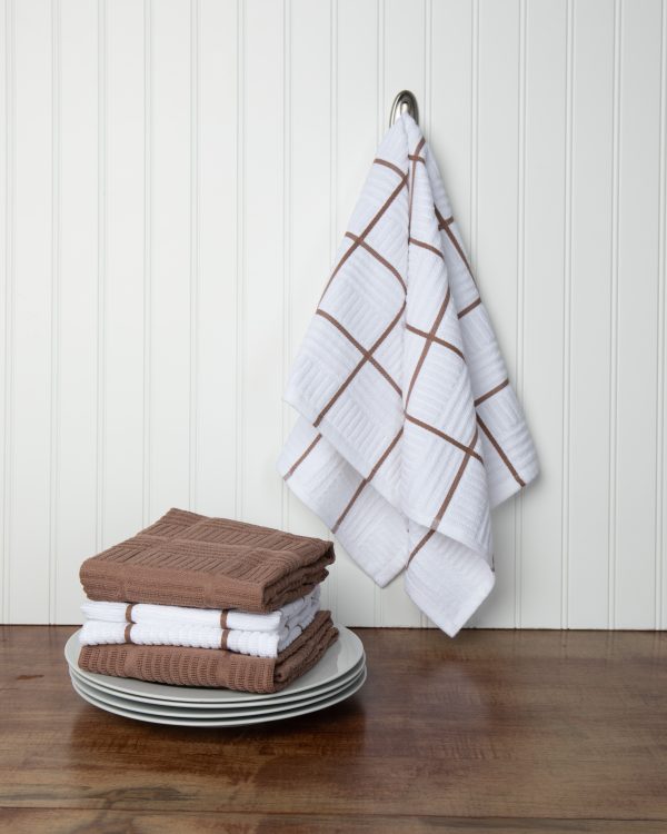 Sticky Toffee Cotton Terry Kitchen Dish Towel, Checked, 4 Pack, 28" x 16"