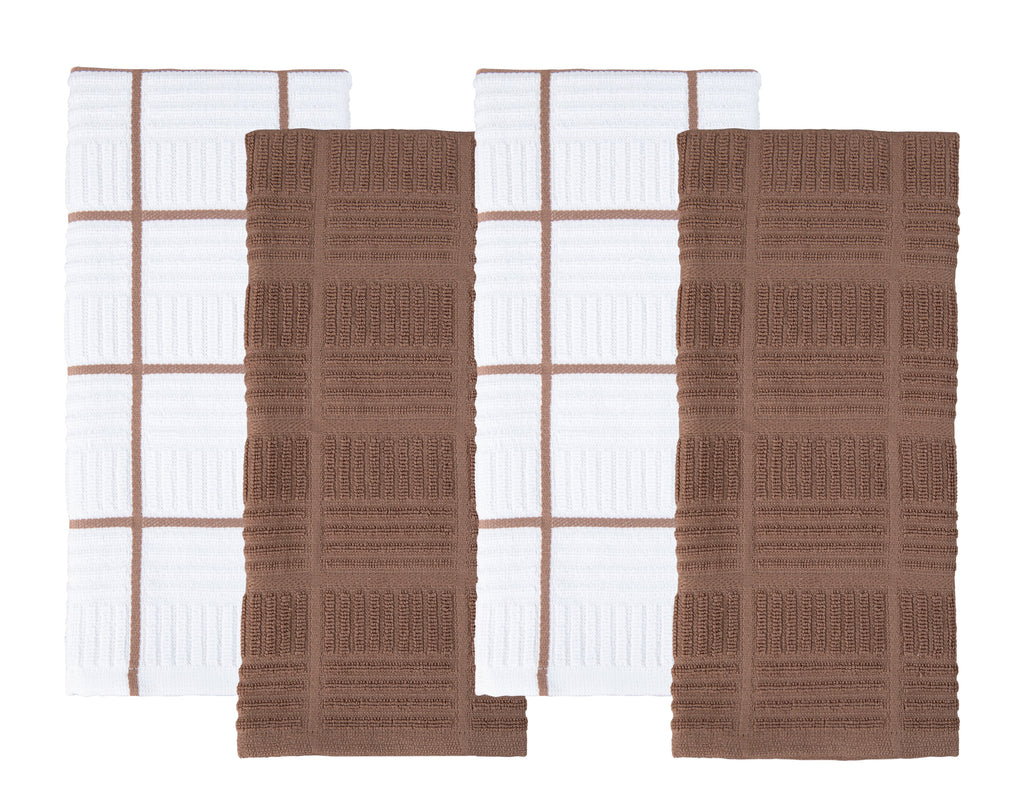 Sticky Toffee Cotton Terry Kitchen Dish Towel, Checked, 4 Pack, 28" x 16"