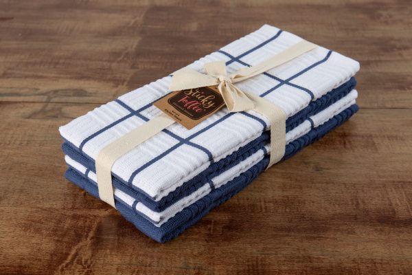 Sticky Toffee Cotton Terry Kitchen Dish Towel, Checked, 4 Pack, 28" x 16"