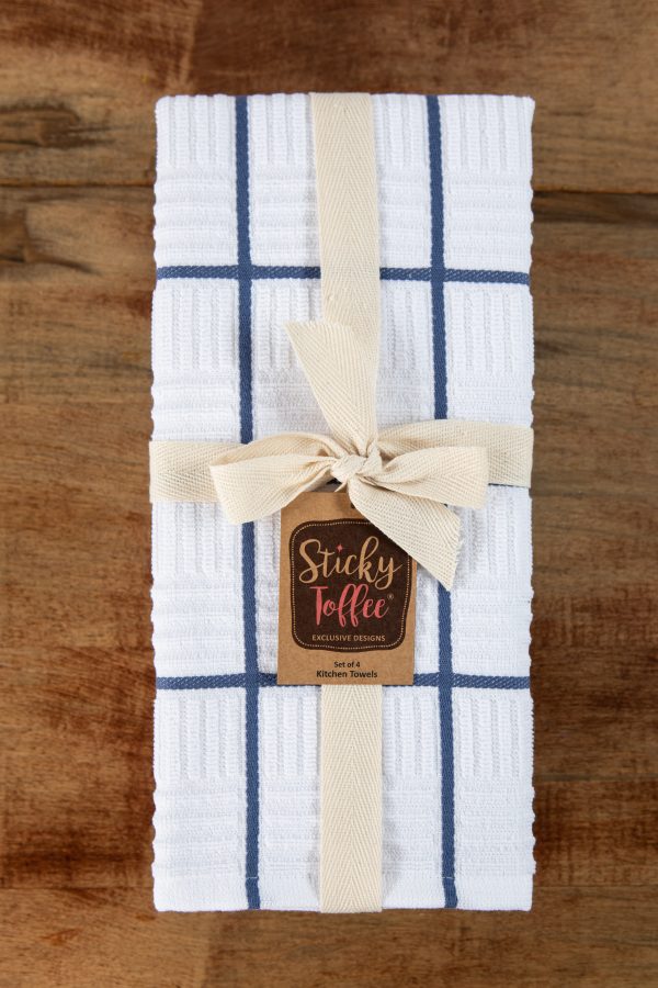 Sticky Toffee Cotton Terry Kitchen Dish Towel, Checked, 4 Pack, 28" x 16"