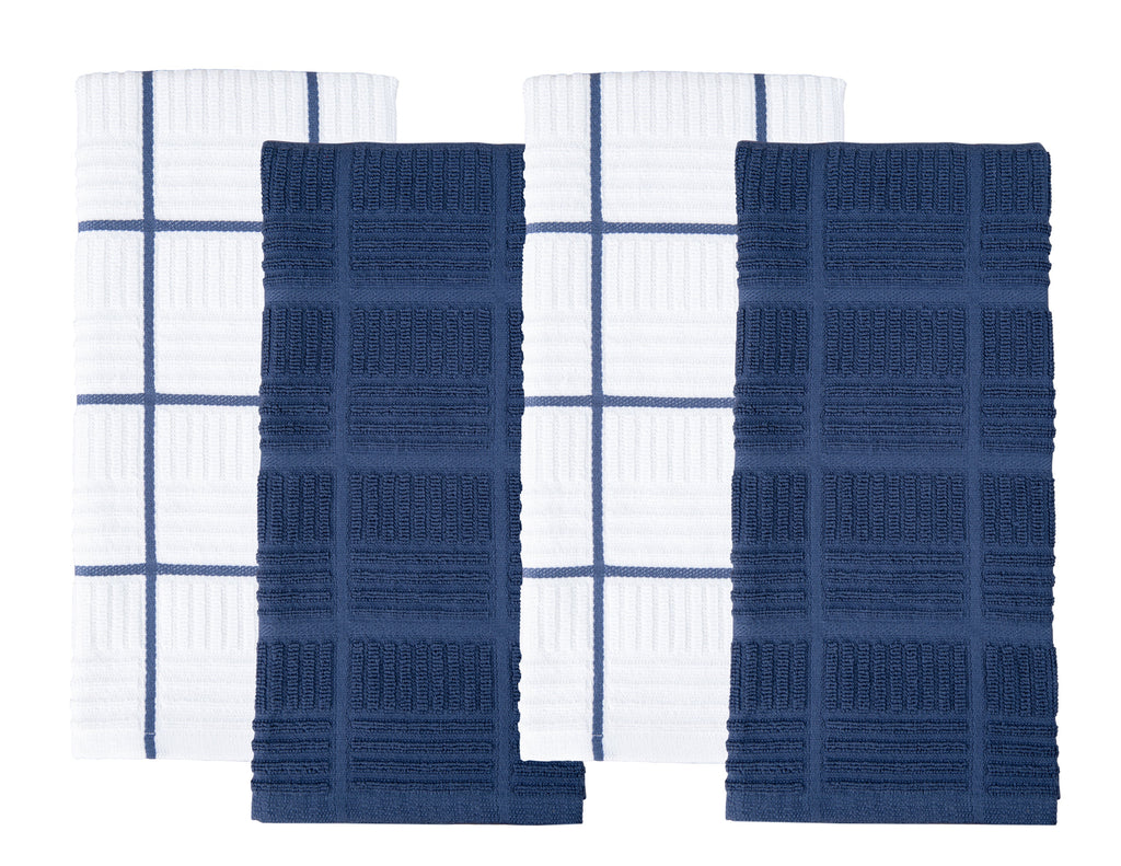 Sticky Toffee Cotton Terry Kitchen Dish Towel, Checked, 4 Pack, 28" x 16"