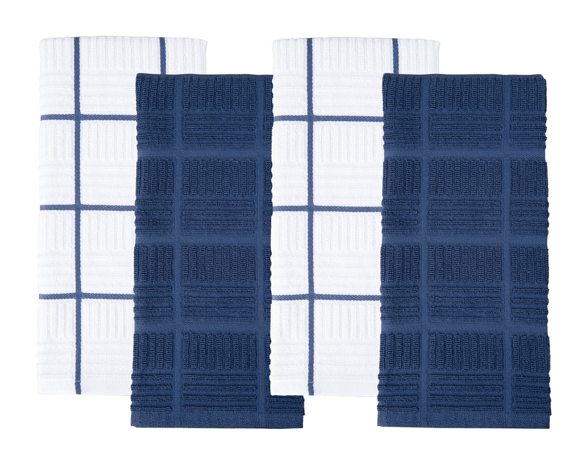Sticky Toffee Cotton Terry Kitchen Dish Towel, Checked, 4 Pack, 28" x 16"
