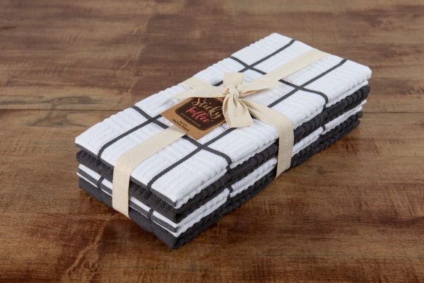 Sticky Toffee Cotton Terry Kitchen Dish Towel, Checked, 4 Pack, 28" x 16"