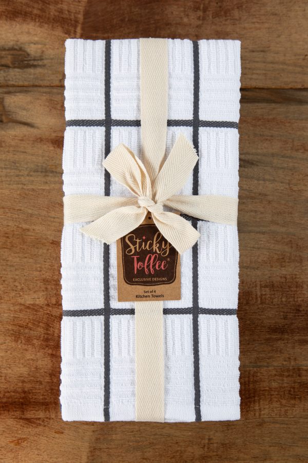 Sticky Toffee Cotton Terry Kitchen Dish Towel, Checked, 4 Pack, 28" x 16"