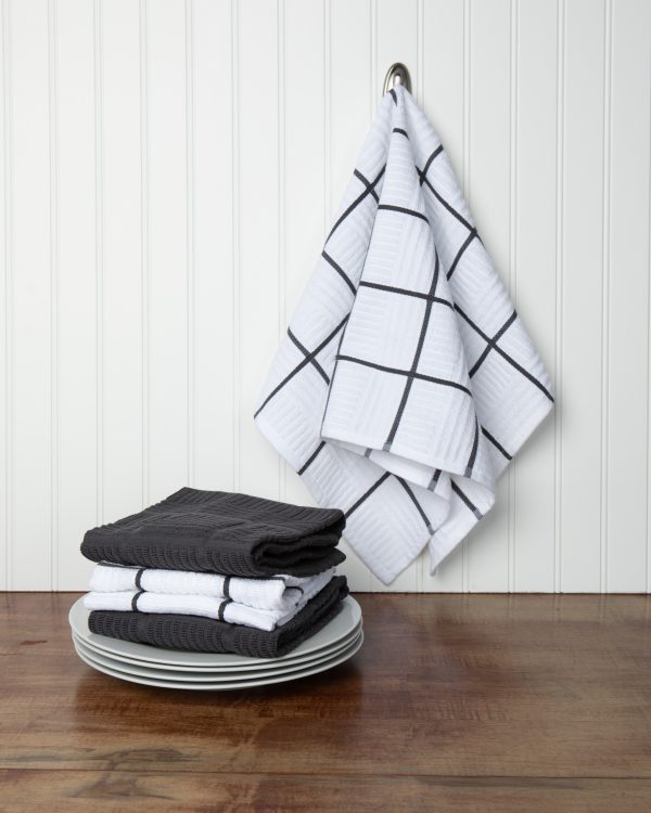 Sticky Toffee Cotton Terry Kitchen Dish Towel, Checked, 4 Pack, 28" x 16"