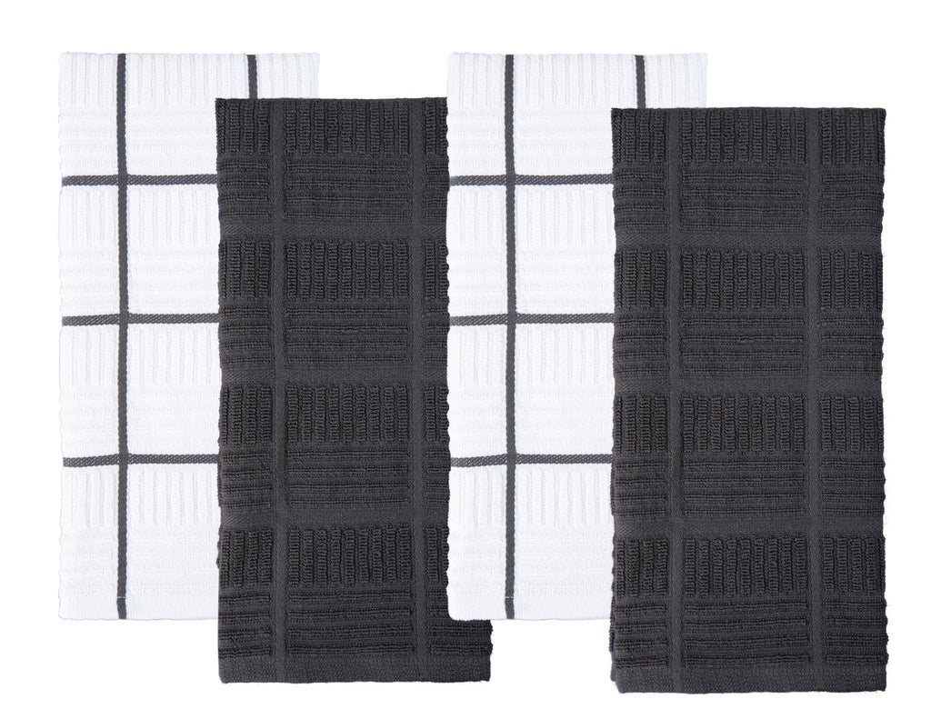 Sticky Toffee Cotton Terry Kitchen Dish Towel, Checked, 4 Pack, 28" x 16"