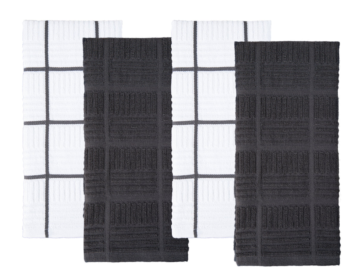 Sticky Toffee Cotton Terry Kitchen Dish Towel, Checked, 4 Pack, 28" x 16"