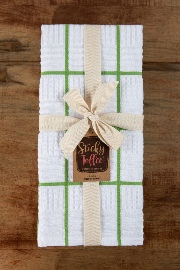 Sticky Toffee Cotton Terry Kitchen Dish Towel, Checked, 4 Pack, 28" x 16"