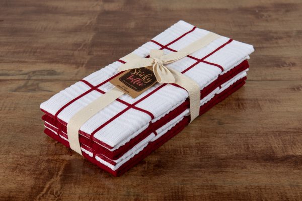 Sticky Toffee Cotton Terry Kitchen Dish Towel, Checked, 4 Pack, 28" x 16"