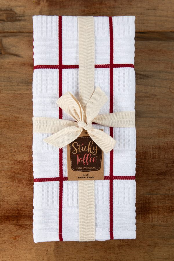 Sticky Toffee Cotton Terry Kitchen Dish Towel, Checked, 4 Pack, 28" x 16"