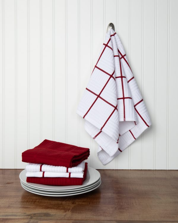 Sticky Toffee Cotton Terry Kitchen Dish Towel, Checked, 4 Pack, 28" x 16"