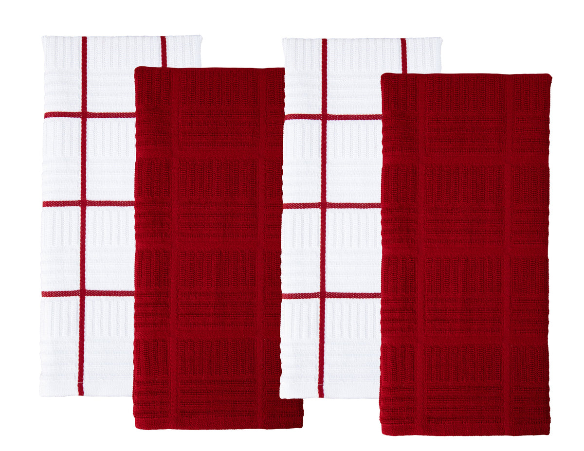 Sticky Toffee Cotton Terry Kitchen Dish Towel, Checked, 4 Pack, 28" x 16"