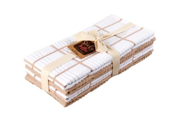 Sticky Toffee Cotton Terry Kitchen Dish Towel, Checked, 4 Pack, 28" x 16"