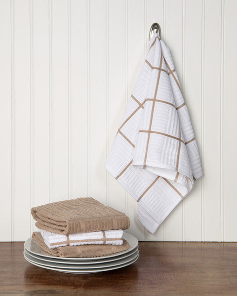 Sticky Toffee Cotton Terry Kitchen Dish Towel, Checked, 4 Pack, 28" x 16"