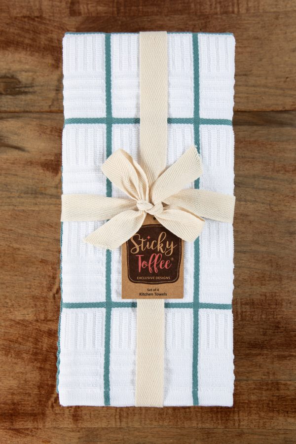 Sticky Toffee Cotton Terry Kitchen Dish Towel, Checked, 4 Pack, 28" x 16"