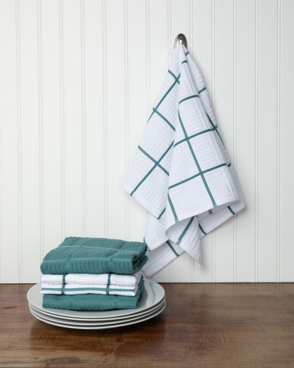 Sticky Toffee Cotton Terry Kitchen Dish Towel, Checked, 4 Pack, 28" x 16"