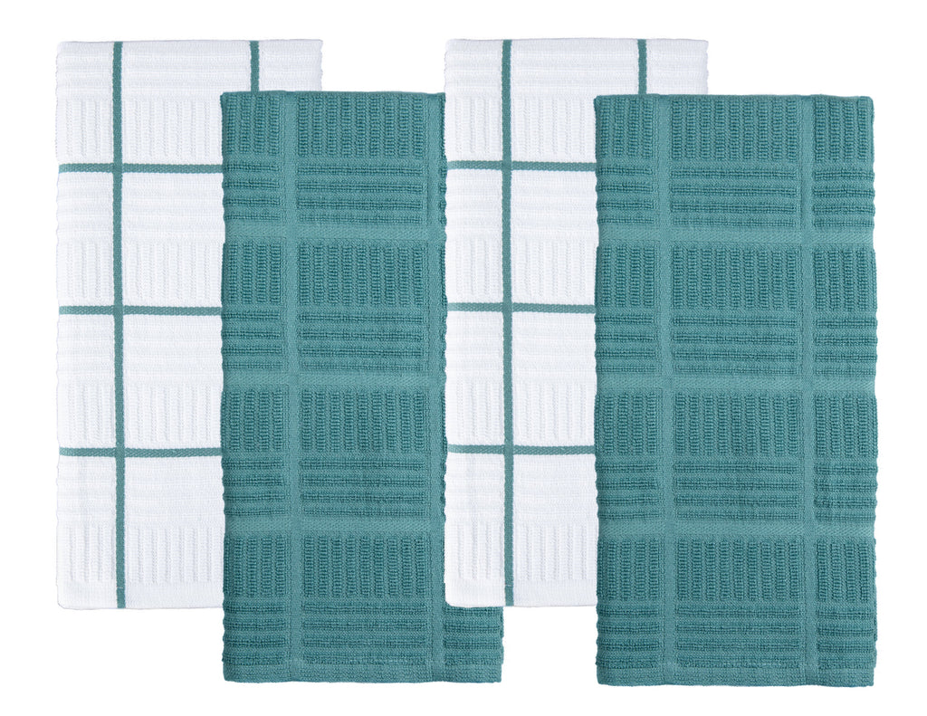 Sticky Toffee Cotton Terry Kitchen Dish Towel, Checked, 4 Pack, 28" x 16"