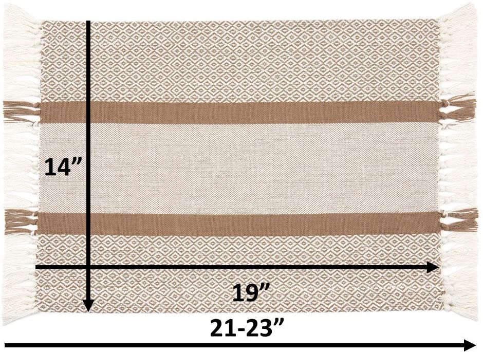 Sticky Toffee Cotton Woven Placemat Set with Fringe, Traditional Diamond, 4 Pack, 14" x 19"