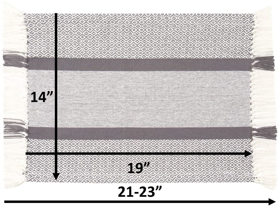 Sticky Toffee Cotton Woven Placemat Set with Fringe, Traditional Diamond, 4 Pack, 14" x 19"