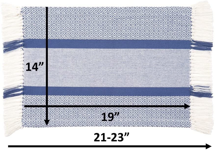 Sticky Toffee Cotton Woven Placemat Set with Fringe, Traditional Diamond, 4 Pack, 14" x 19"
