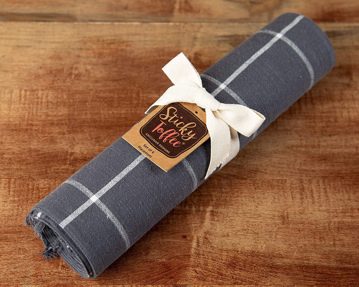 Sticky Toffee Yarn Dyed Farmhouse Plaid Placemat Set, 4 Pack, 14" x 19"