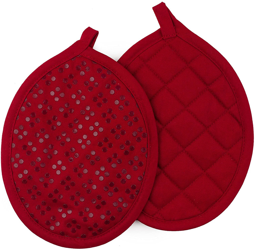 Sticky Toffee Silicone Printed Oven Mitt & Pot Holder, Cotton Terry Kitchen Dish Towel & Dishcloth, 9 Piece Set