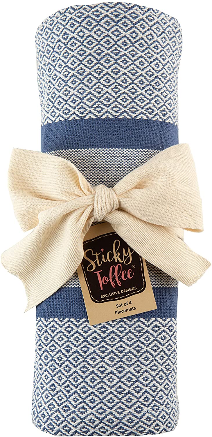 Sticky Toffee Cotton Woven Placemat Set with Fringe, Traditional Diamond, 4 Pack, 14" x 19"