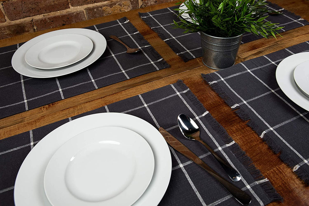 Sticky Toffee Yarn Dyed Farmhouse Plaid Placemat Set, 4 Pack, 14" x 19"
