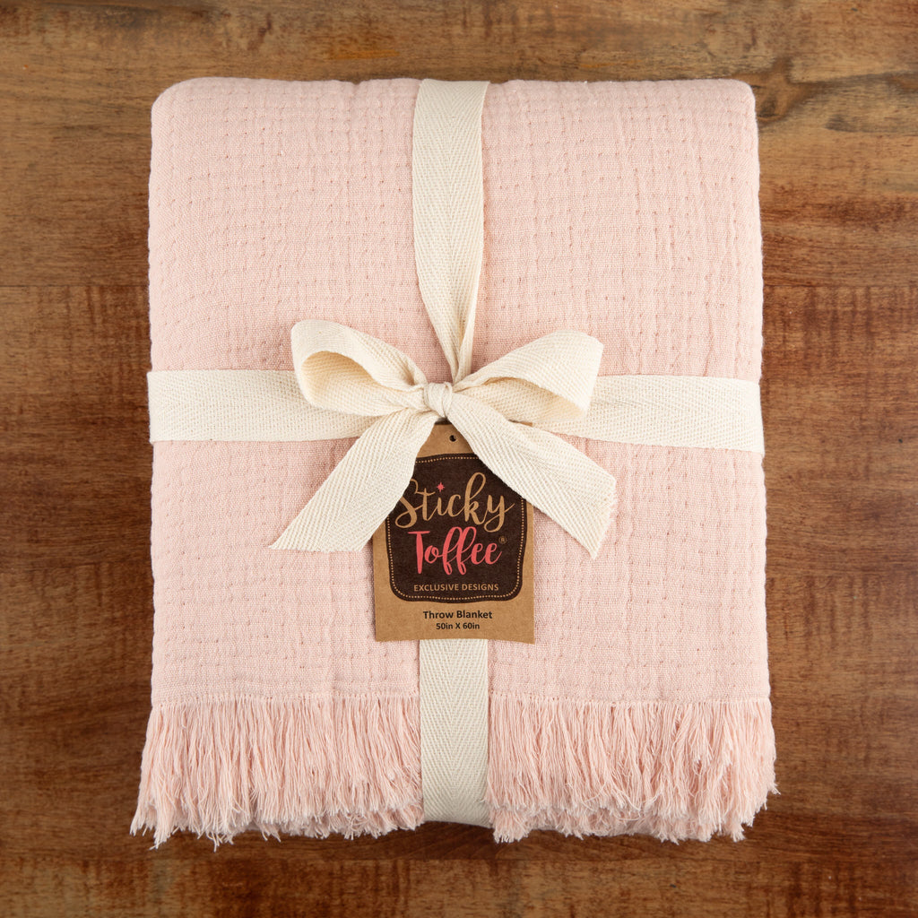 Sticky Toffee Cotton Muslin Throw Blanket with Fringe, 60" x 50"