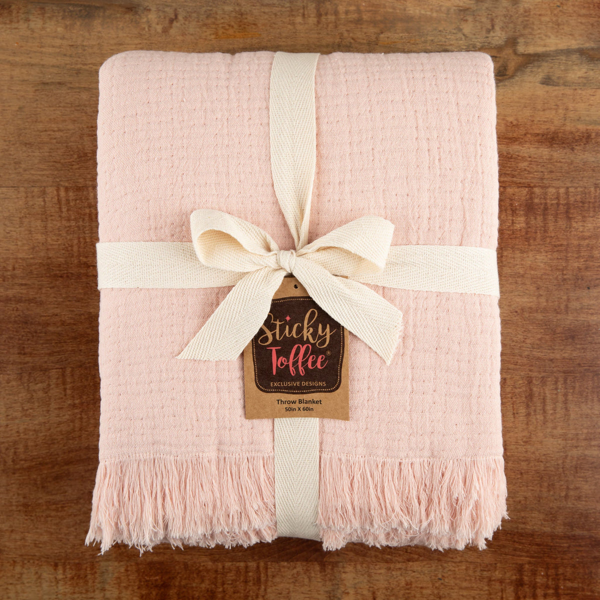 Sticky Toffee Cotton Muslin Throw Blanket with Fringe, 60" x 50"