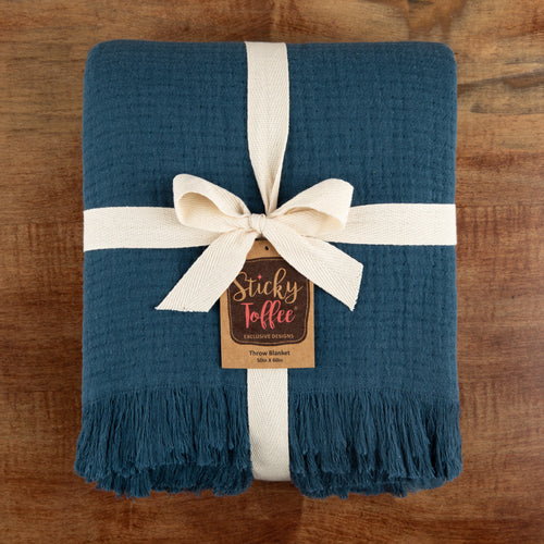 Sticky Toffee Cotton Muslin Throw Blanket with Fringe, 60" x 50"