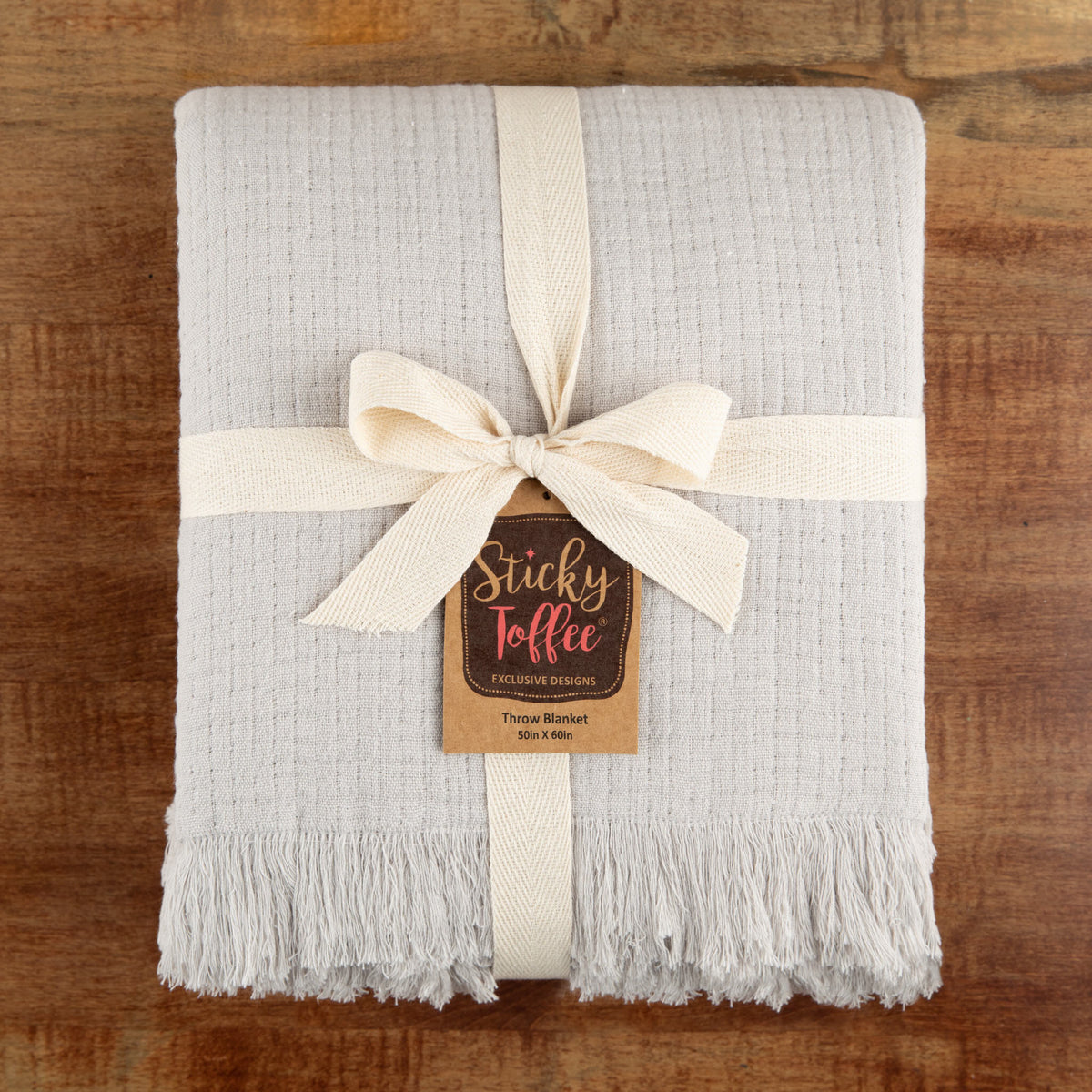 Sticky Toffee Cotton Muslin Throw Blanket with Fringe, 60" x 50"