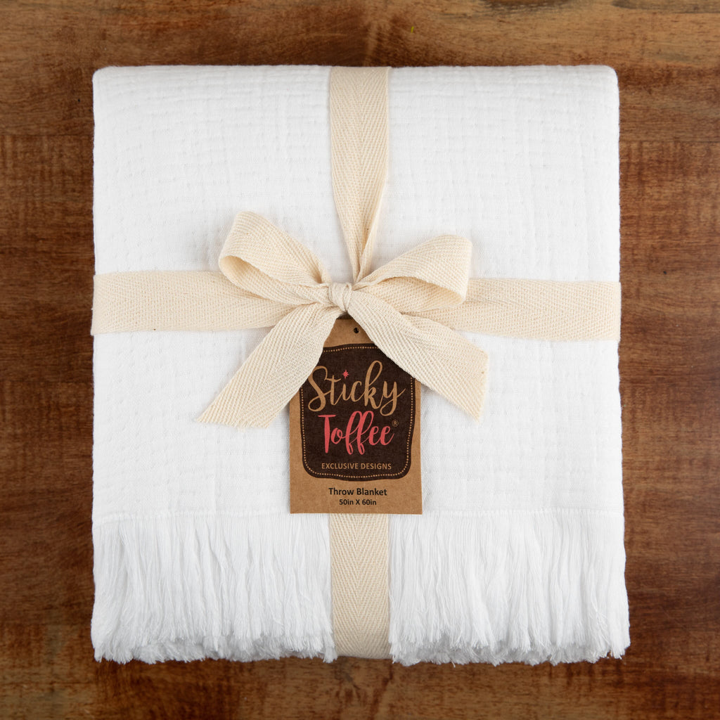Sticky Toffee Cotton Muslin Throw Blanket with Fringe, 60" x 50"