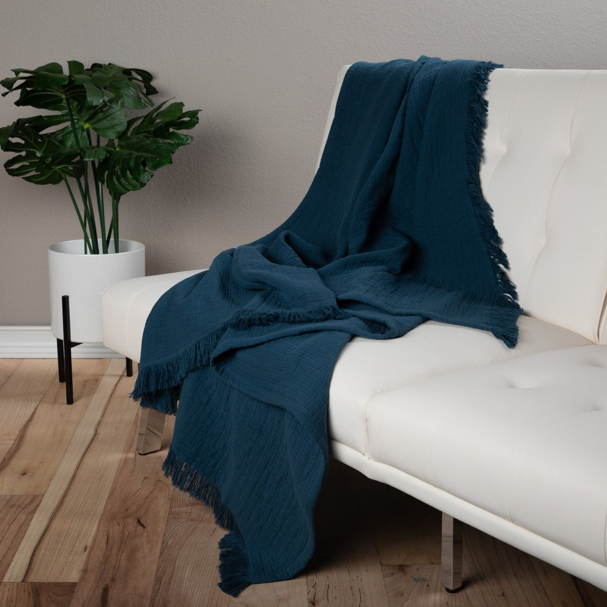 Sticky Toffee Cotton Muslin Throw Blanket with Fringe, 60" x 50"