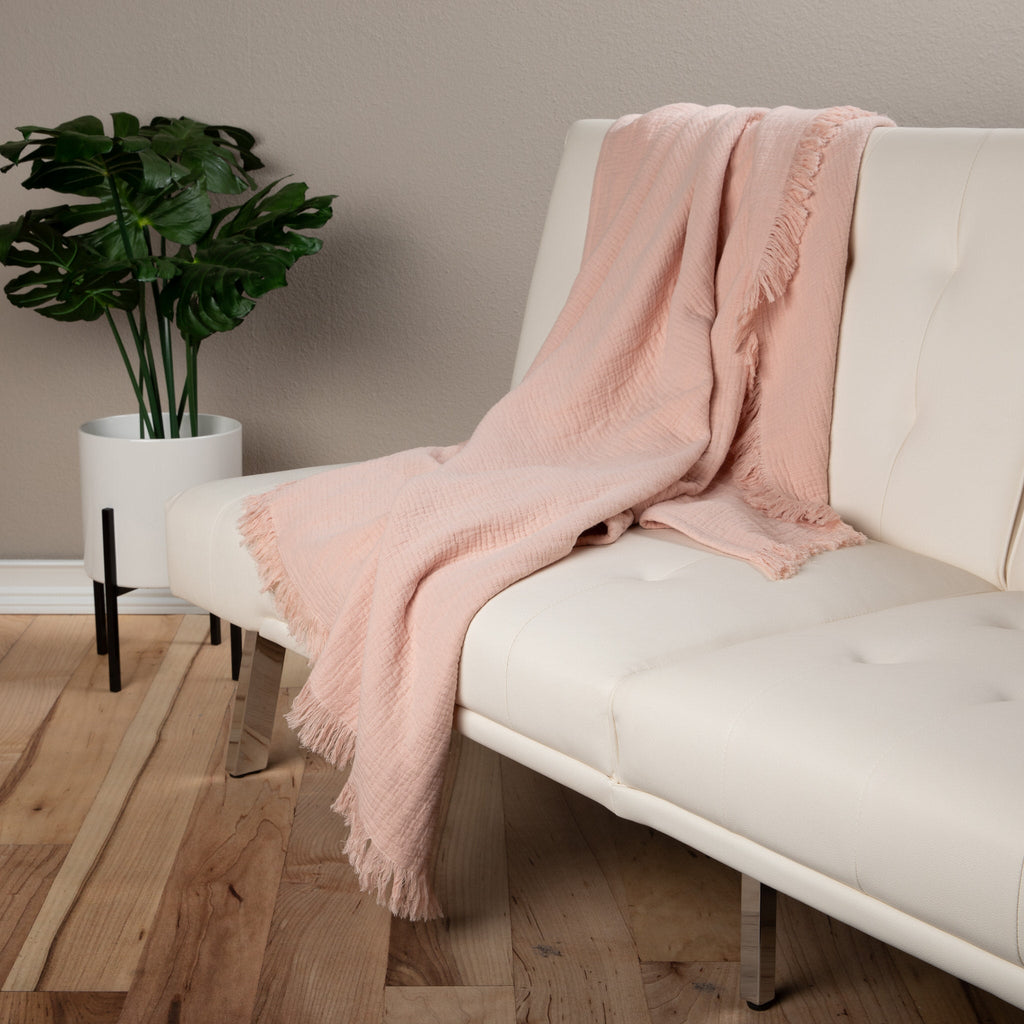 Sticky Toffee Cotton Muslin Throw Blanket with Fringe, 60" x 50"