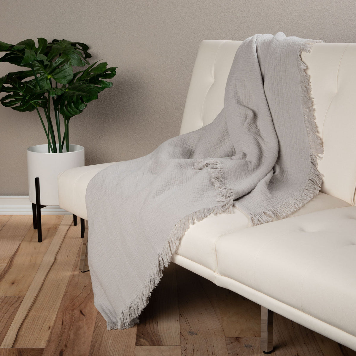 Sticky Toffee Cotton Muslin Throw Blanket with Fringe, 60" x 50"