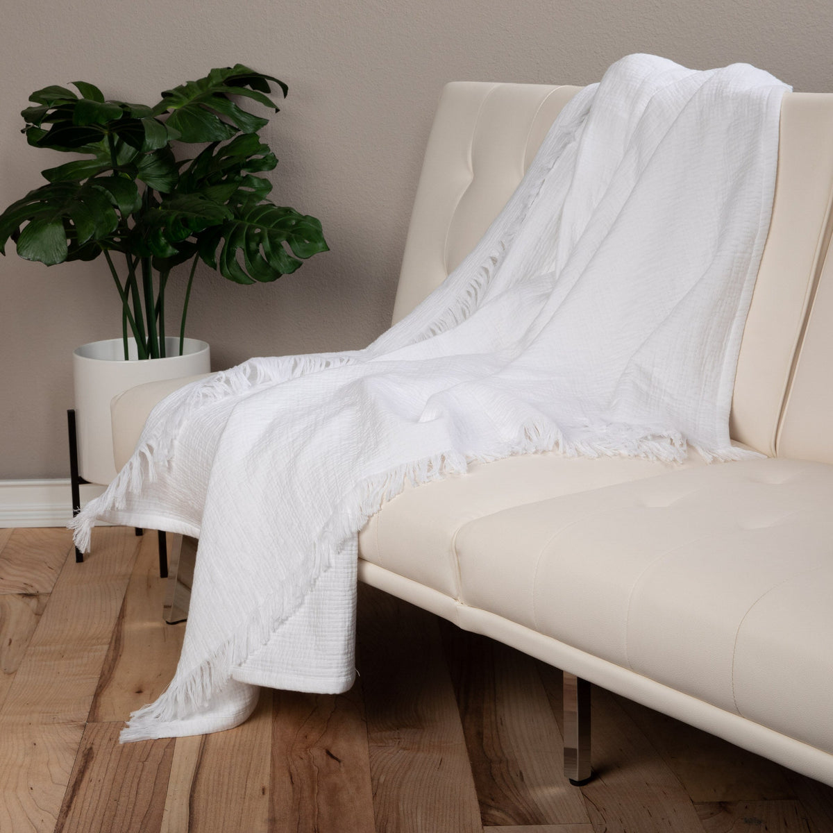 Sticky Toffee Cotton Muslin Throw Blanket with Fringe, 60" x 50"