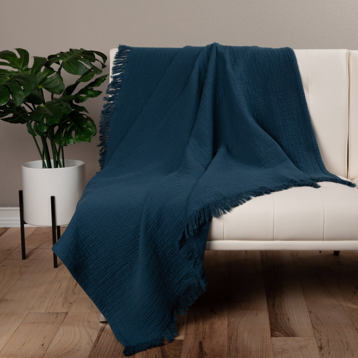Sticky Toffee Cotton Muslin Throw Blanket with Fringe, 60" x 50"