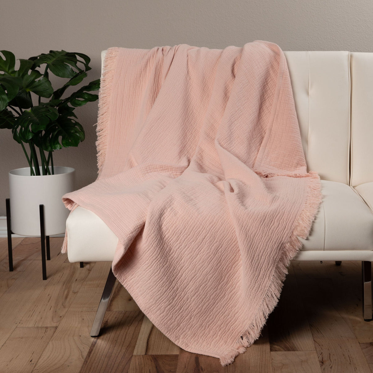 Sticky Toffee Cotton Muslin Throw Blanket with Fringe, 60" x 50"