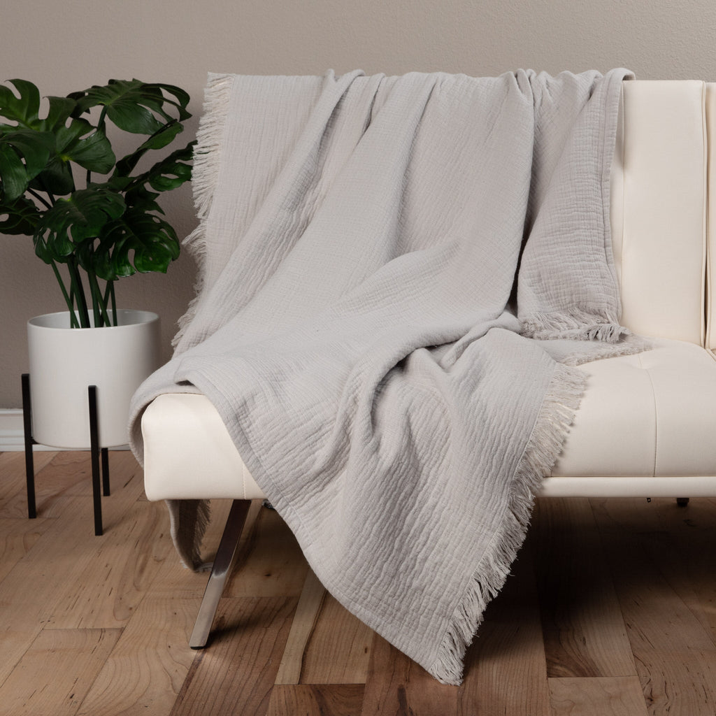 Sticky Toffee Cotton Muslin Throw Blanket with Fringe, 60" x 50"
