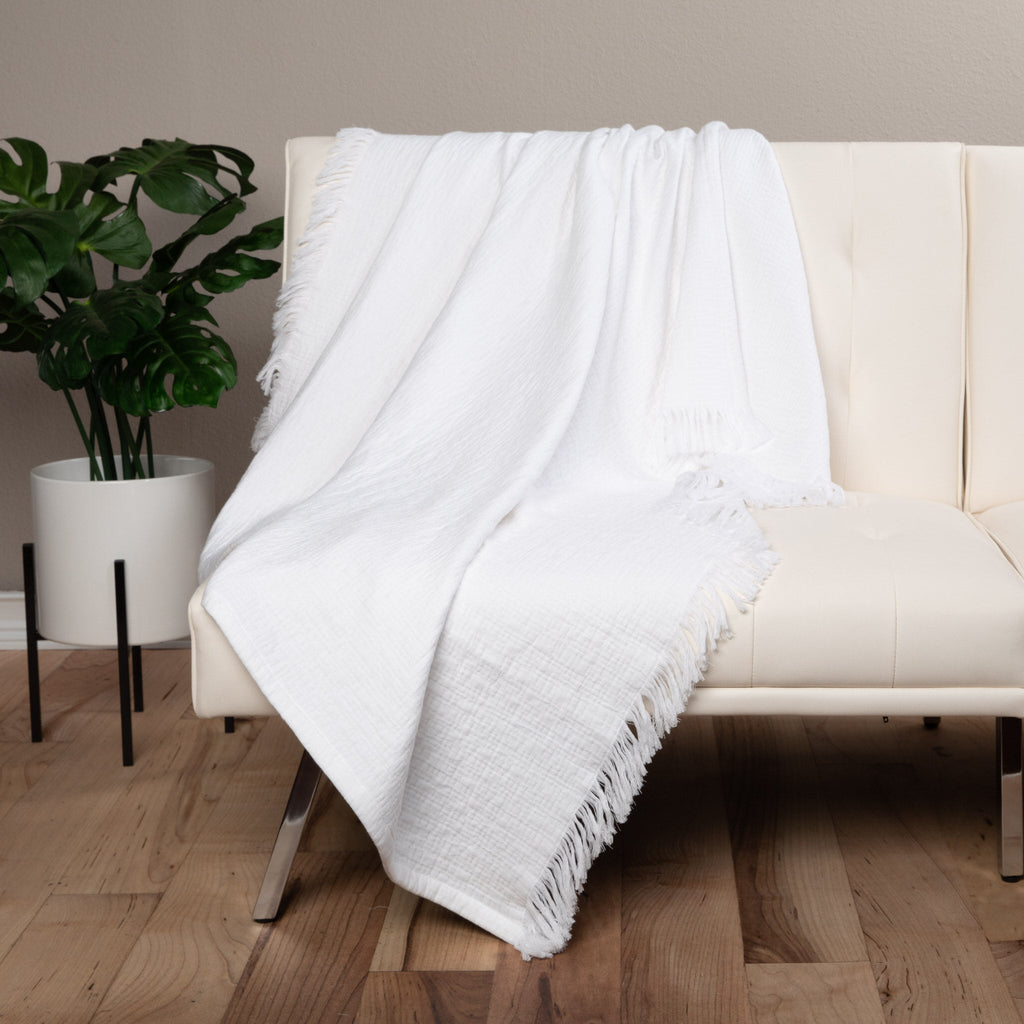 Sticky Toffee Cotton Muslin Throw Blanket with Fringe, 60" x 50"