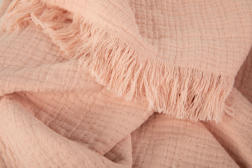 Sticky Toffee Cotton Muslin Throw Blanket with Fringe, 60" x 50"