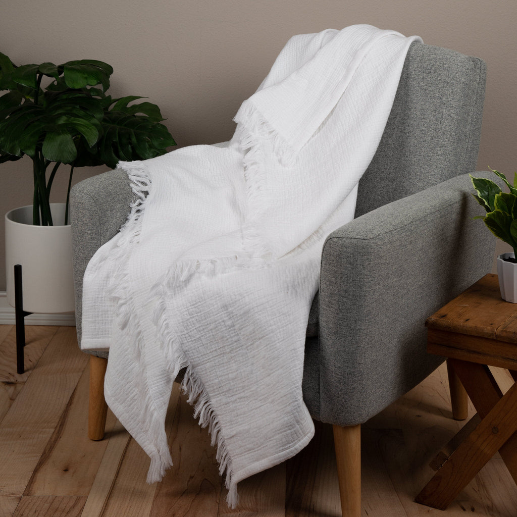 Sticky Toffee Cotton Muslin Throw Blanket with Fringe, 60" x 50"