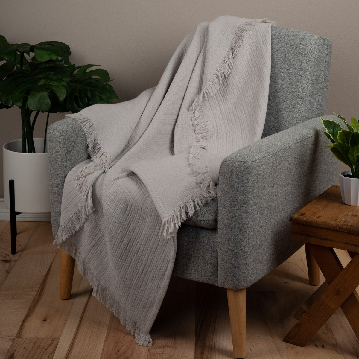 Sticky Toffee Cotton Muslin Throw Blanket with Fringe, 60" x 50"