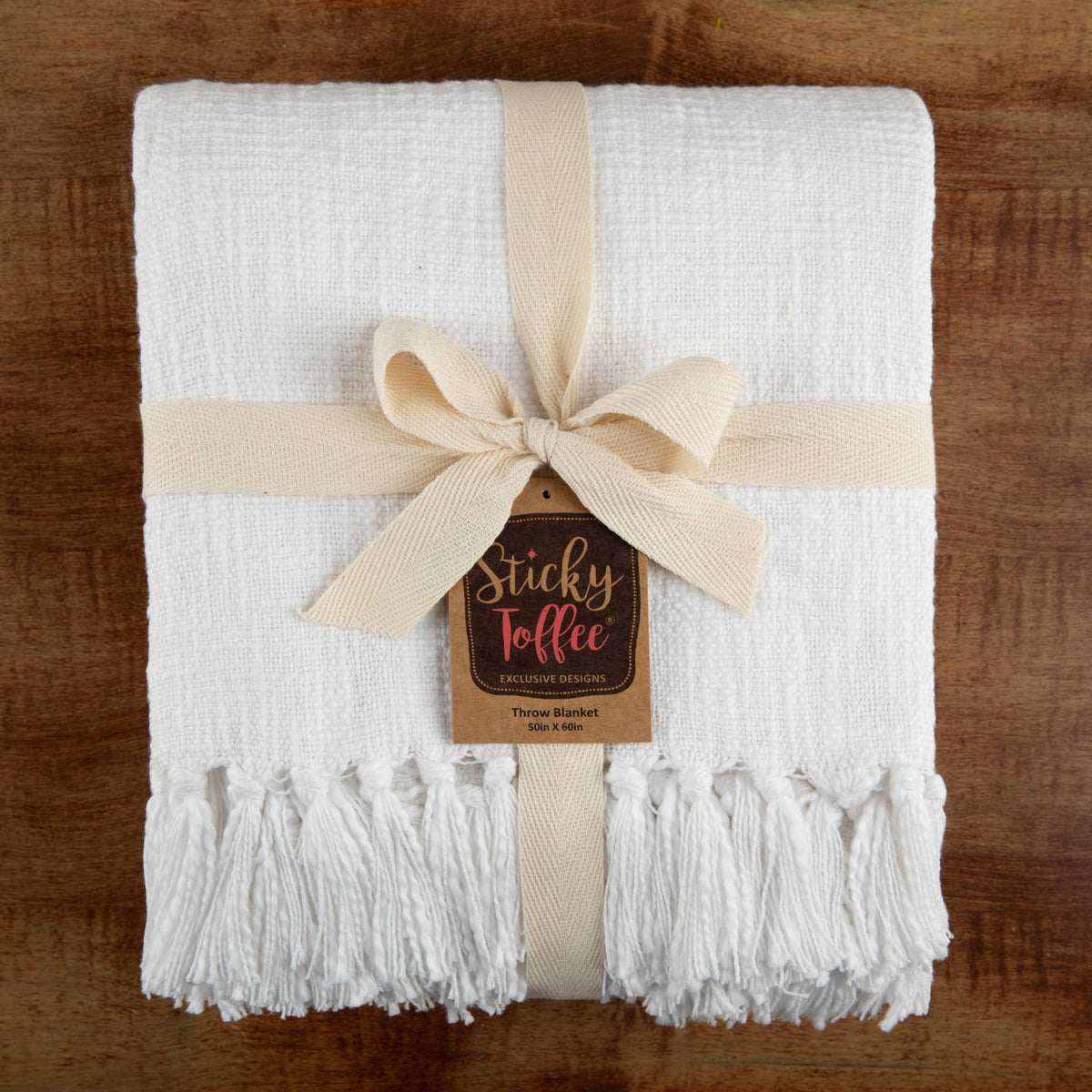 Sticky Toffee Woven Cotton Slub Throw Blanket with Fringe, 50" x 60"