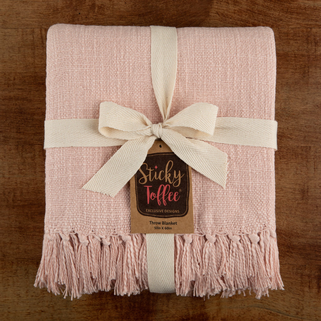 Sticky Toffee Woven Cotton Slub Throw Blanket with Fringe, 50" x 60"
