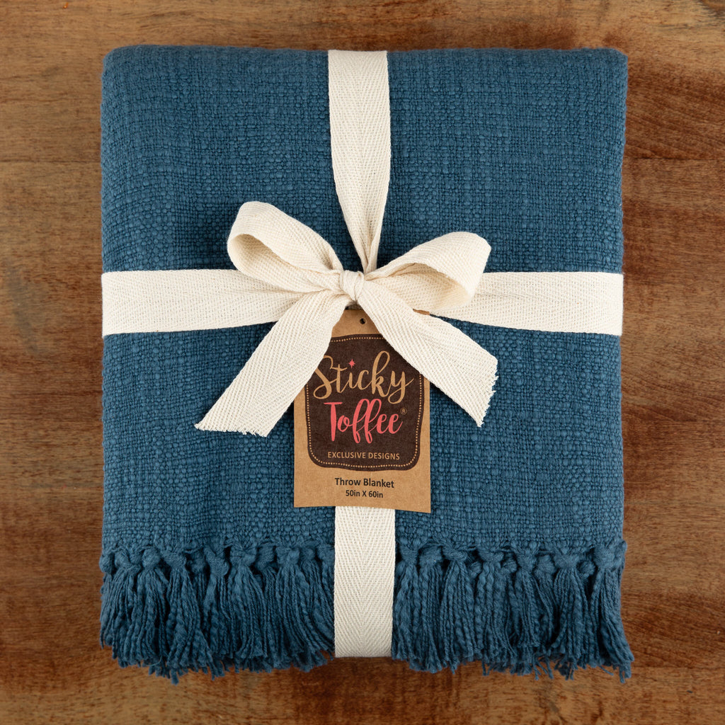 Sticky Toffee Woven Cotton Slub Throw Blanket with Fringe, 50" x 60"